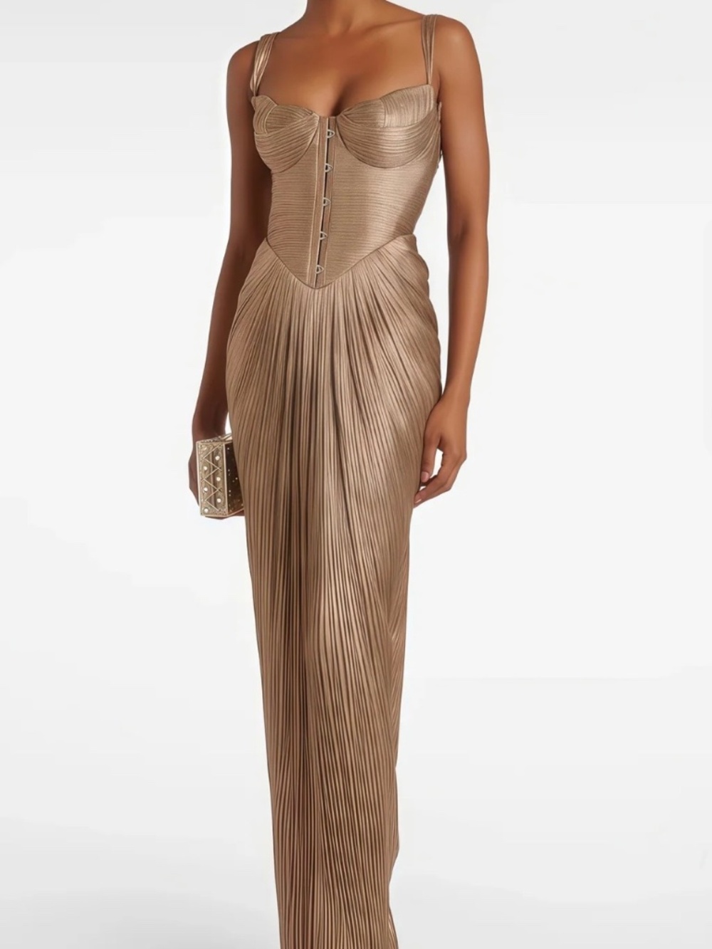 BRAND NEW- Nicoletta gold glossy pleated dress - miss rosier